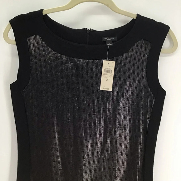 Ann Taylor Wool Blend Sequined Sheath Party Cocktail Dress NWT Black Size 2 - Picture 4 of 10